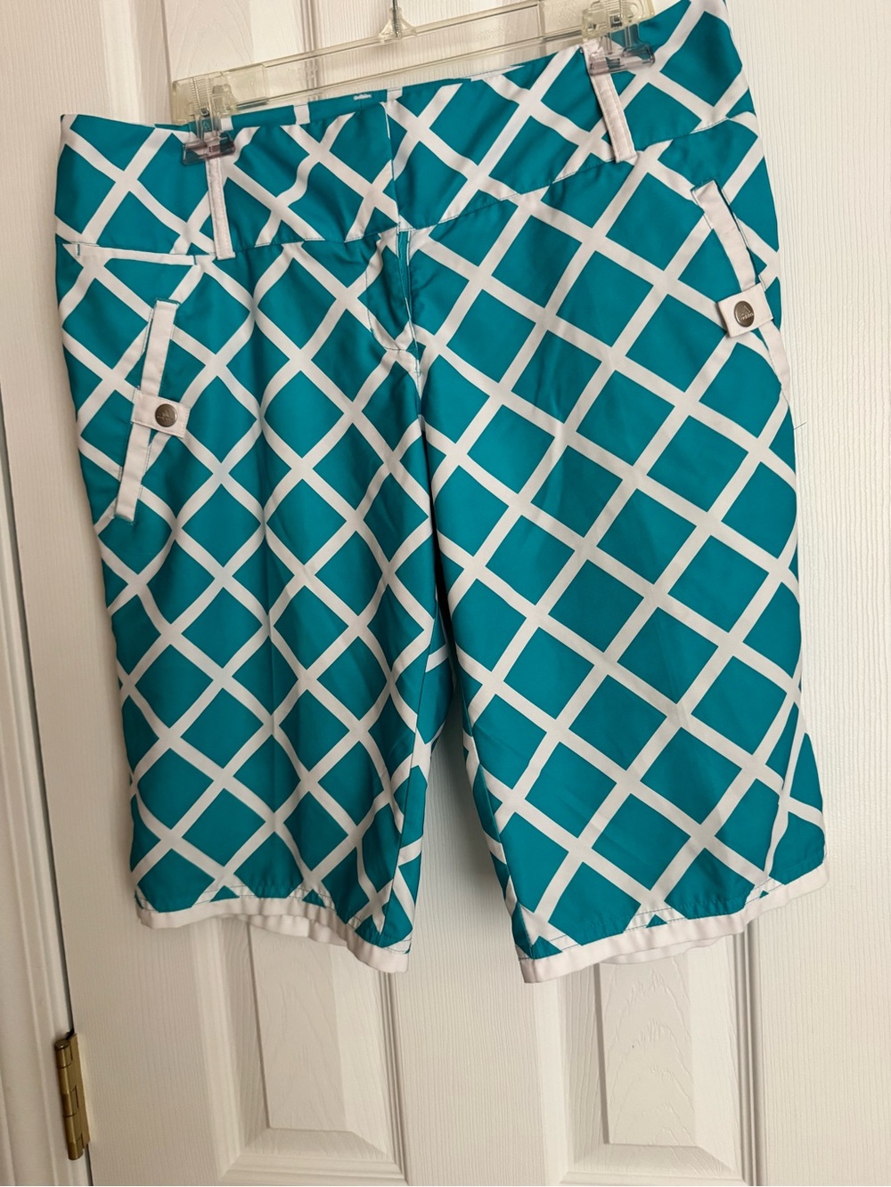 adidas Teal and White Geometric Golf Shorts